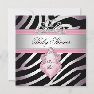 Invitation Baby Shower Fille Zèbre Rose Princesse Noir