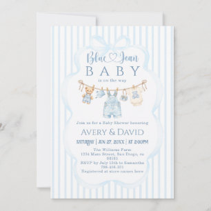 Invitation Baby-Shower Filleau Vêtements Jean Rayure Moderne
