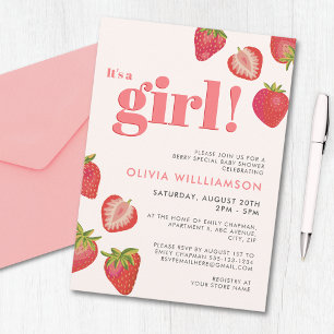 Invitation Baby shower Filles fraises