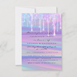 Invitation Baby shower filles gouttes Holographe violet rose