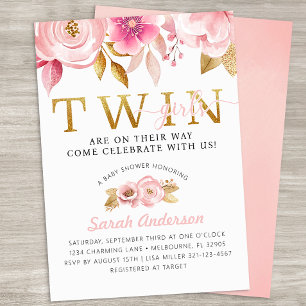 Invitation Baby shower Filles Jumelles Florales Ro