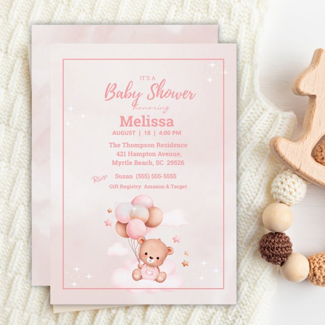 Invitation Baby shower Filles Ours Teddy (Créateur téléchargé)