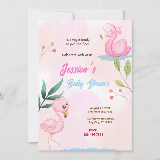 Invitation Baby shower Flamant rose (Devant)
