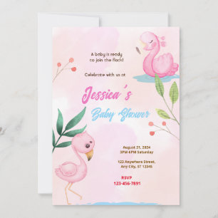Invitation Baby shower Flamant rose
