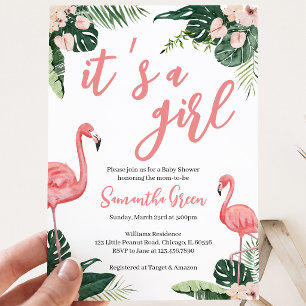 Invitation Baby-Shower Flamant Rose