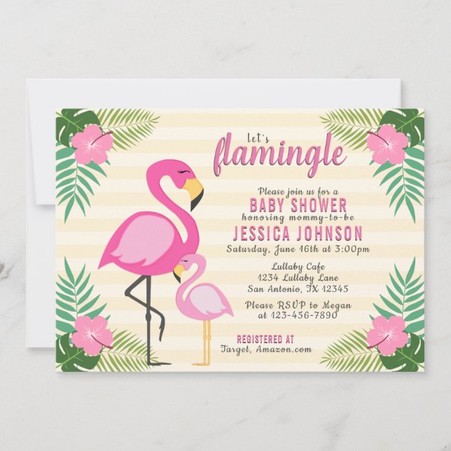 Invitation Baby shower Flamant rose rose (Devant)