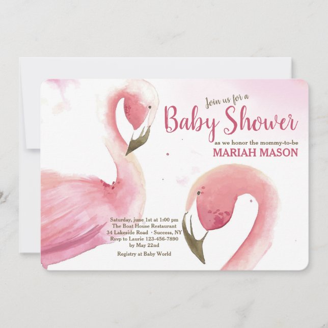 Invitation Baby shower Flamant rose rose (Devant)