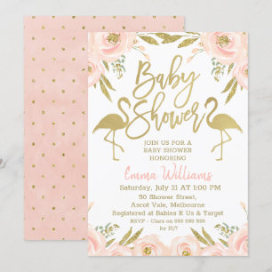 Invitation Baby shower Flamant rose rose or