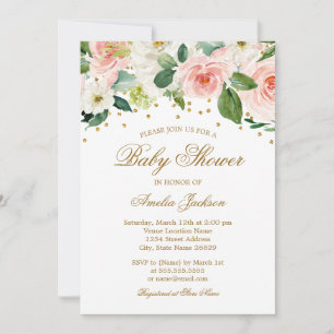 Invitation Baby Shower Fleur Aquarelle Or Rose