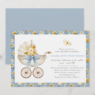Invitation Baby-Shower Fleur Bleue pour Landau