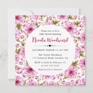 Invitation Baby Shower Fleur de Cerisier de Printemps à l'Aqu