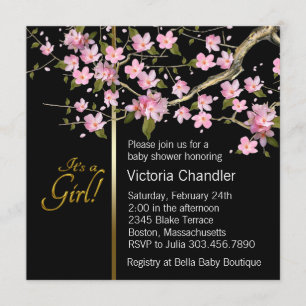 Invitation Baby Shower Fleur de Cerisier Rose