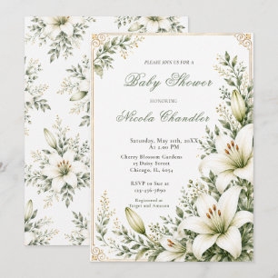 Invitation Baby Shower Fleur de Lys Blanche