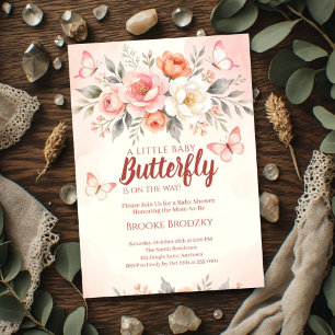 Invitation Baby Shower Fleur de Rosée au Papillon à Venir