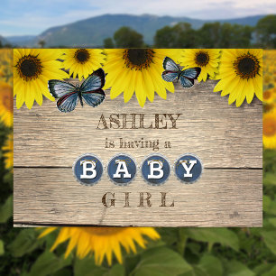 Invitation Baby Shower Fleur de Tournesol Rustique Fille
