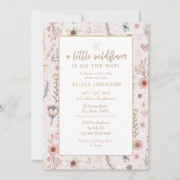 Invitation Baby shower Fleur des champs Rose