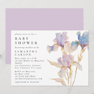 Invitation Baby Shower Fleur d'Iris Élégant Aquarelle