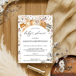 Invitation Baby Shower Fleur Forêt Animaux Budget