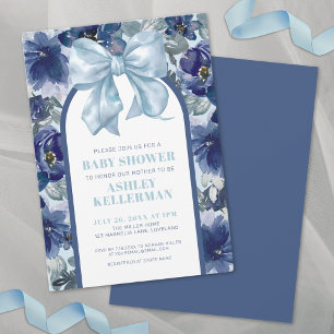 Invitation Baby Shower Fleur Garçon Bleu Nœud Papillon Bébé