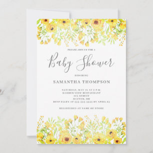 Invitation Baby-Shower Fleur Jaune Mixte