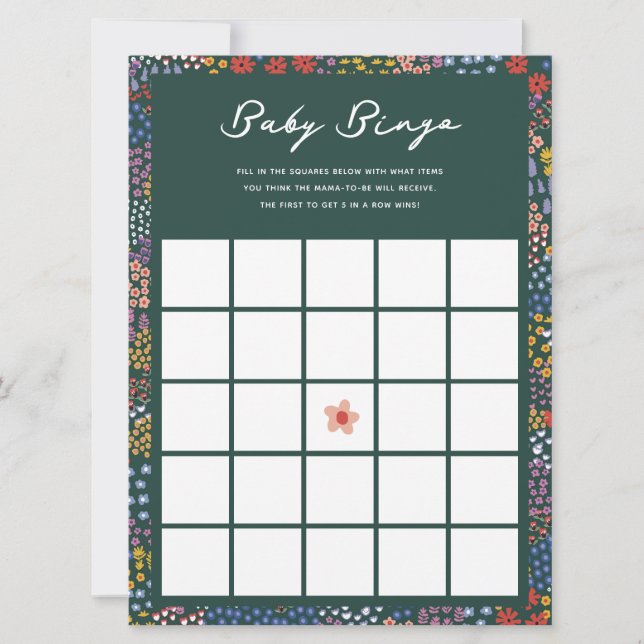 Invitation Baby shower Fleur Jeu de Bingo (Devant)