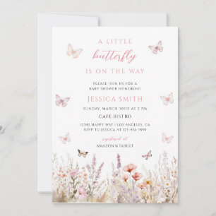 Invitation Baby Shower Fleur Papillon Rose