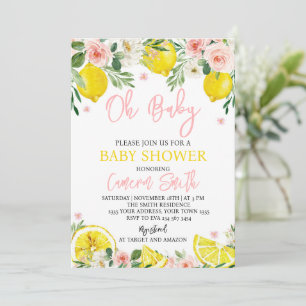 Invitation Baby Shower Fleur Rose Citron