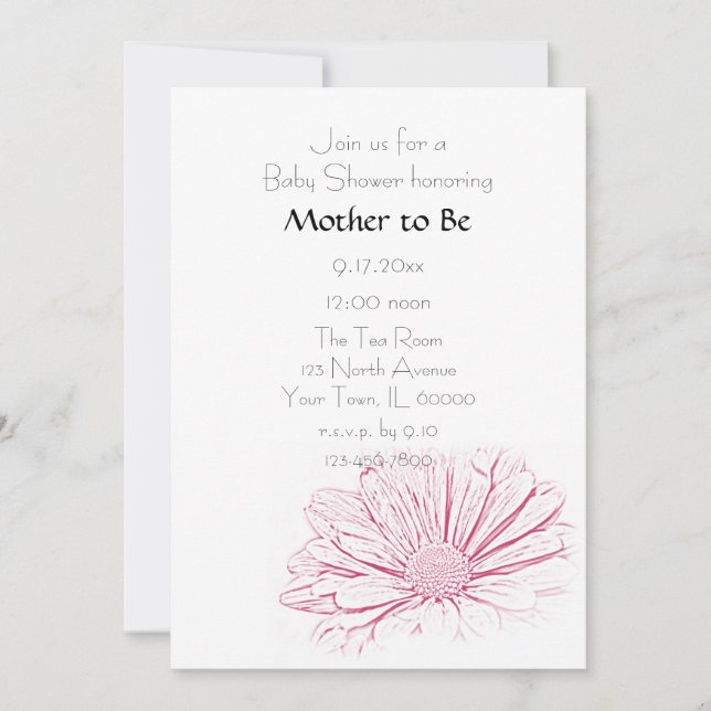 Invitation Baby shower Fleur Rose Daisy (Devant)