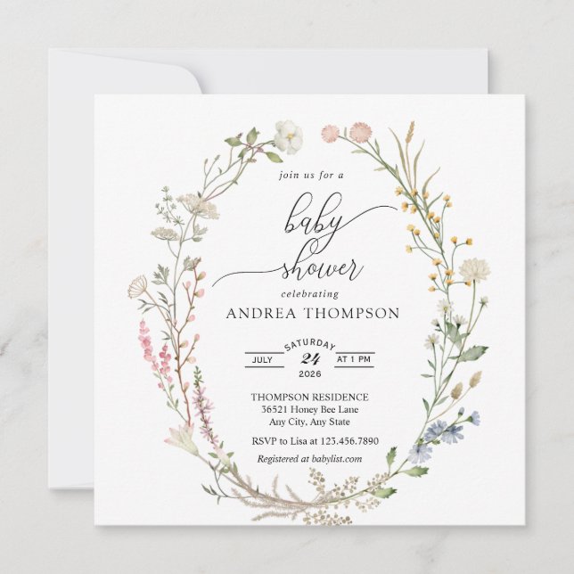 Invitation Baby shower fleur sauvage (Devant)