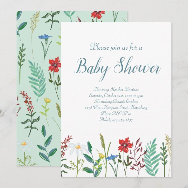 Invitation Baby shower fleur sauvage (Devant / Derrière)