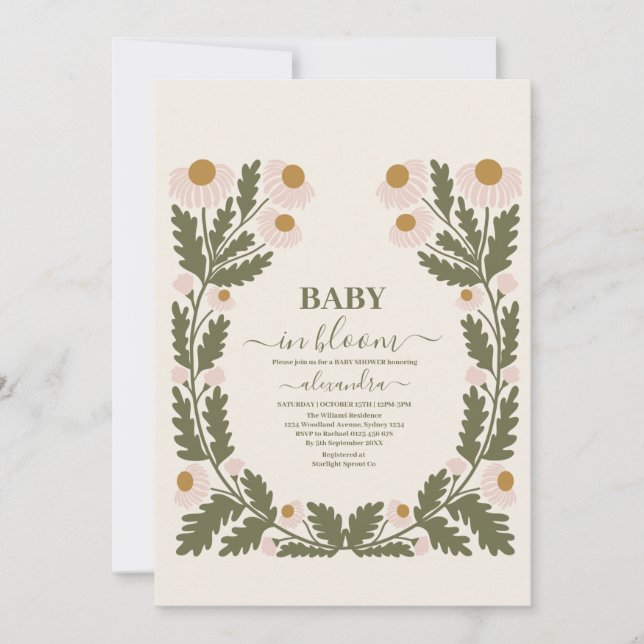 Invitation Baby shower fleur sauvage à charpente (Devant)