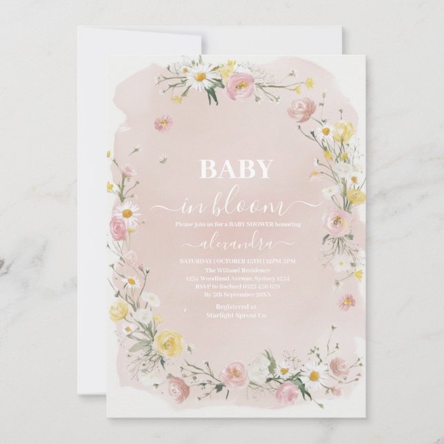 Invitation Baby shower fleur sauvage à charpente (Devant)