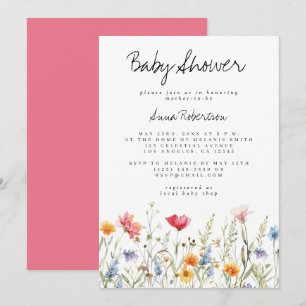 Invitation Baby shower Fleur sauvage aquarelle