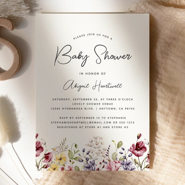 Invitation Baby shower Fleur sauvage aquarelle (Créateur téléchargé)