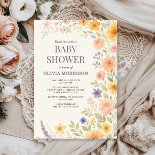 Invitation Baby-Shower Fleur Sauvage Aquarelle Florale