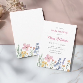 Invitation Baby Shower Fleur Sauvage Aquarelle Pastel