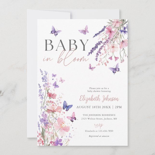 Invitation Baby shower Fleur sauvage bébé en fleur Photo QR C (Devant)