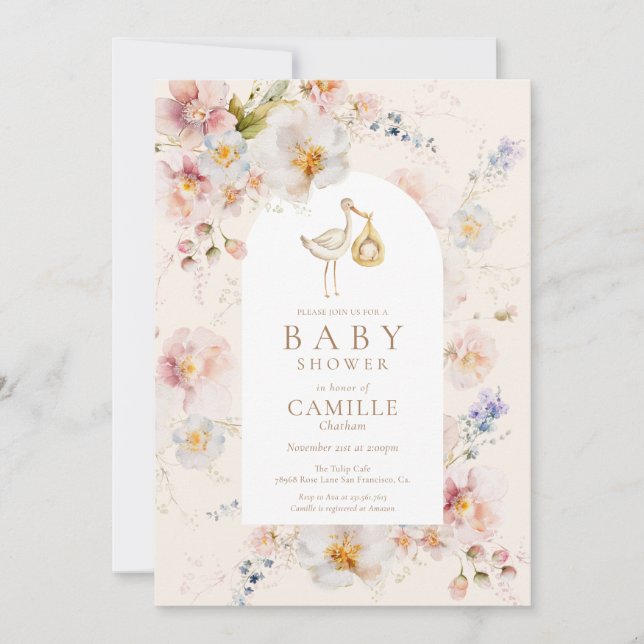 Invitation Baby shower Fleur sauvage bébé en fleurs (Devant)