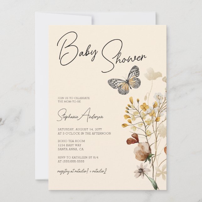 Invitation Baby shower fleur sauvage Boho (Devant)