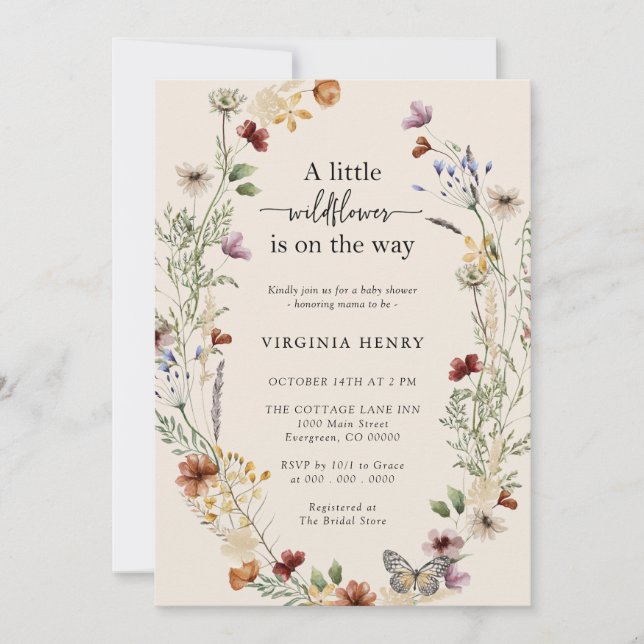 Invitation Baby shower fleur sauvage Boho (Devant)
