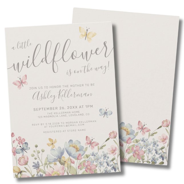 Invitation Baby shower fleur sauvage Boho (Wildflower Boho Baby Shower Invitation)