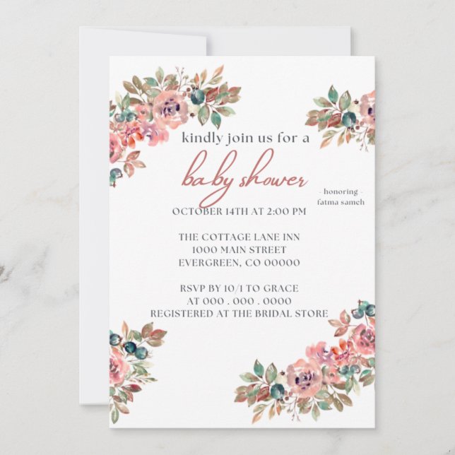 Invitation Baby shower fleur sauvage Boho (Devant)