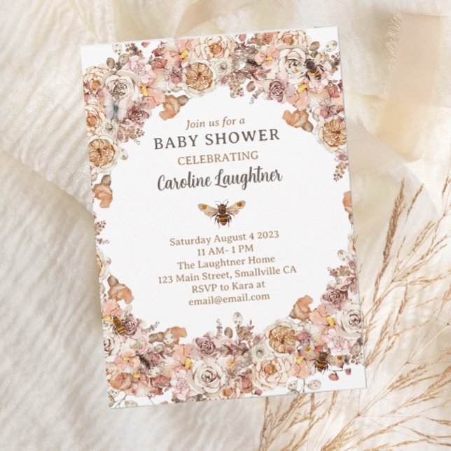 Invitation Baby shower Fleur sauvage Boho Bee (Créateur téléchargé)