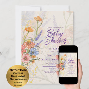 Invitation Baby shower Fleur sauvage Boho Garden Party