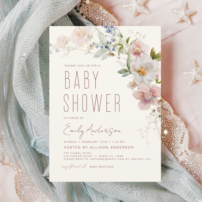 Invitation Baby shower Fleur sauvage Boho moderne élégant (Créateur téléchargé)