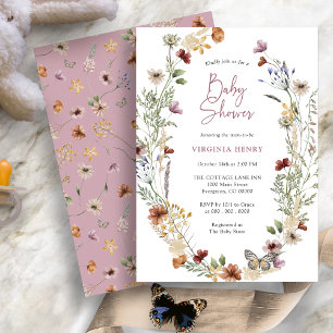 Invitation Baby shower Fleur sauvage Boho rose