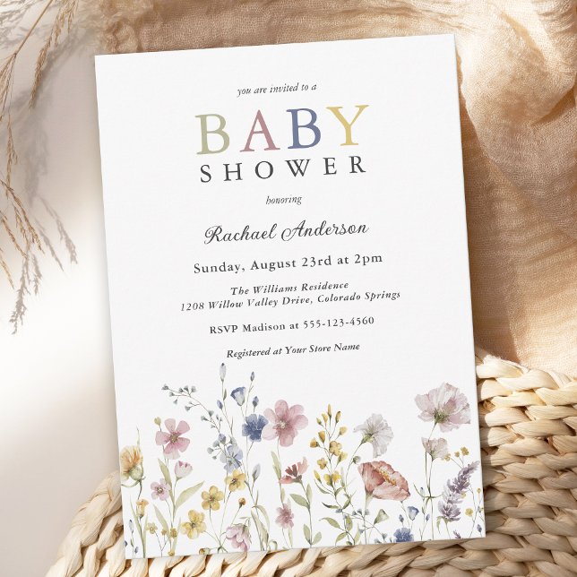 Invitation Baby shower Fleur sauvage Boho Soft (Créateur téléchargé)