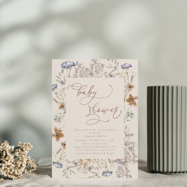 Invitation Baby shower Fleur sauvage Calligraphie (Créateur téléchargé)