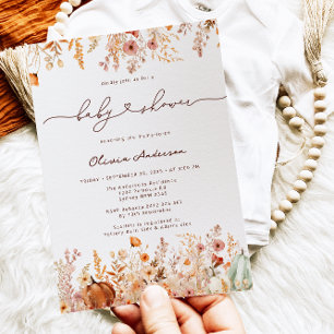 Invitation Baby shower Fleur sauvage citrouille d'automne