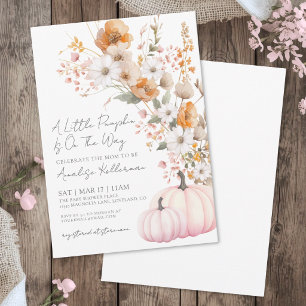 Invitation Baby Shower Fleur Sauvage Citrouille Rose